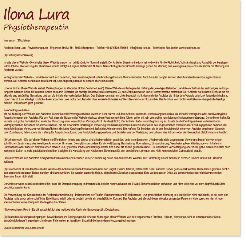 Ilona Lura - Physiotherapeutin - Impressum